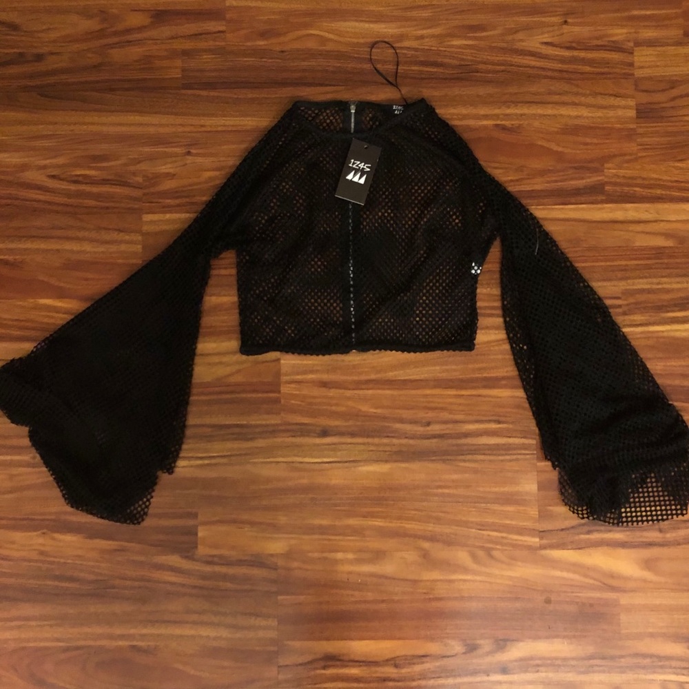 *NWT* LF Black Mesh Bell Sleeve Top Sz M/10